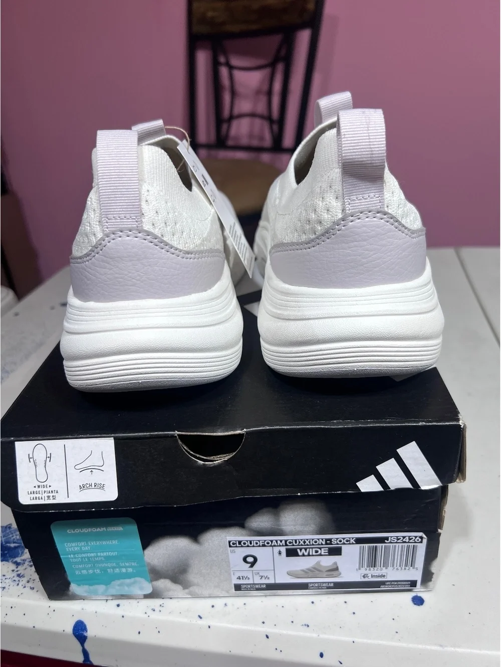 Adidas Cloudfoam Cushion Sock Wide White Athletic Shoes Size 9